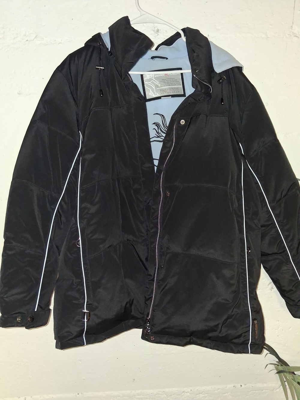 ZeroXposur Black Puffer Jacket with Light Blue Lining and Hood